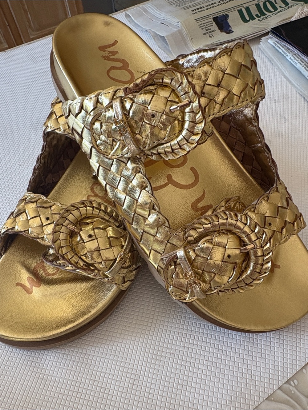 Sam Edelman Metallic Gold Braided Slide Sandals - Picture 4 of 4